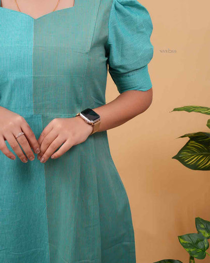 Sea Green Panel Stripe Cotton dress