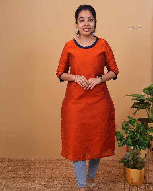 Contrast Trim Rust Orange Kurti