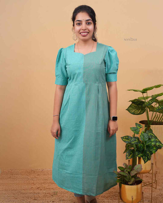 Sea Green Panel Stripe Cotton dress