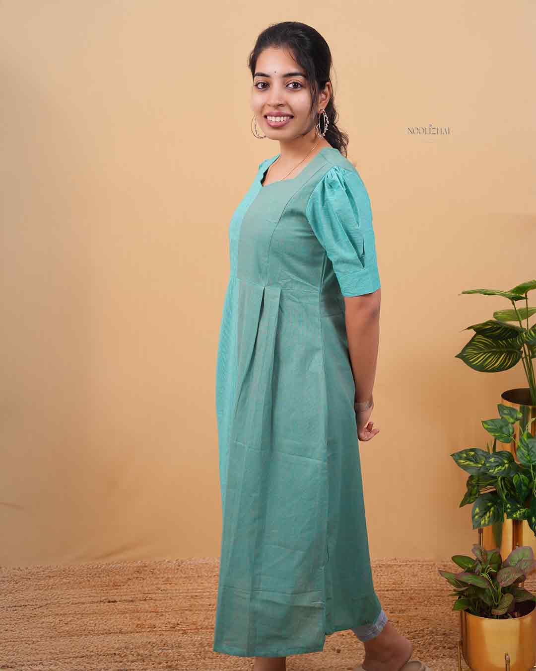 Sea Green Panel Stripe Cotton dress