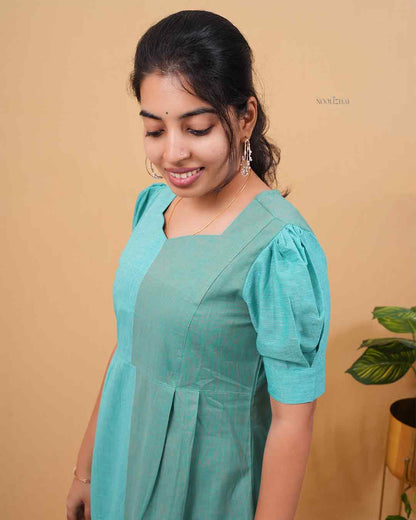 Sea Green Panel Stripe Cotton dress