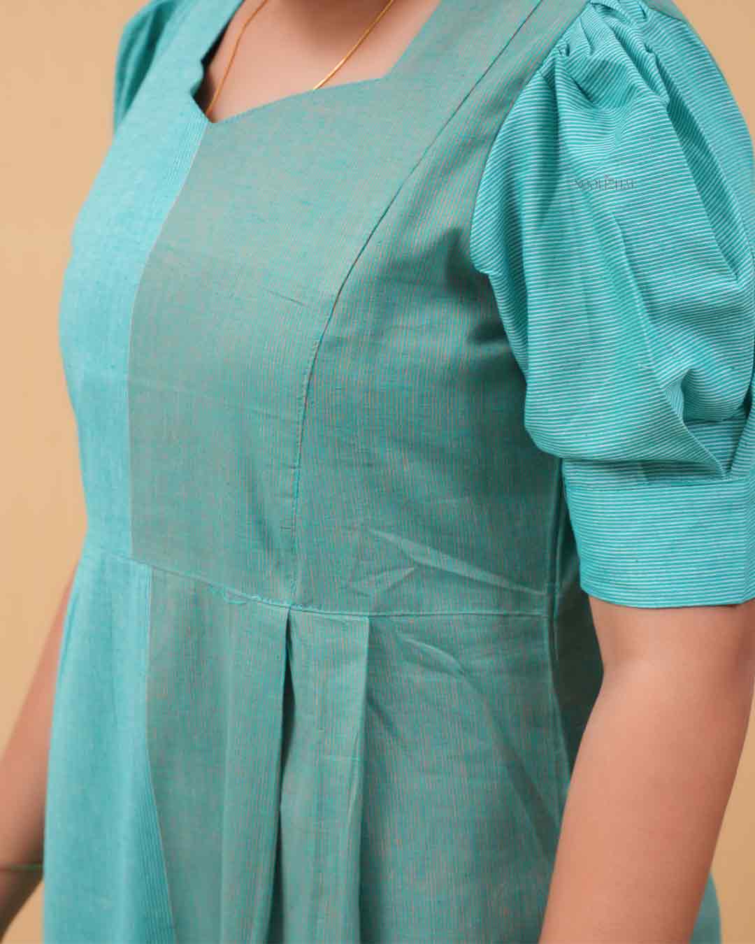 Sea Green Panel Stripe Cotton dress