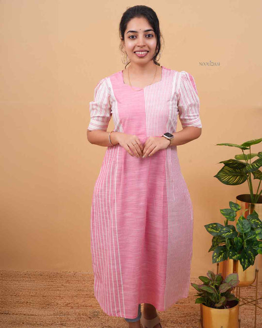 Blush Pink Panel Stripe Cotton Kurti