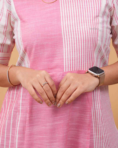 Blush Pink Panel Stripe Cotton Kurti