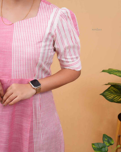 Blush Pink Panel Stripe Cotton Kurti