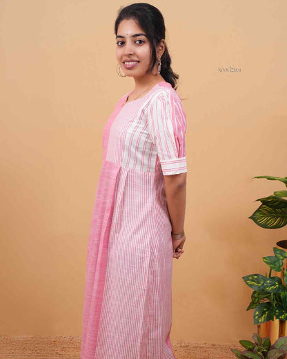 Blush Pink Panel Stripe Cotton Kurti