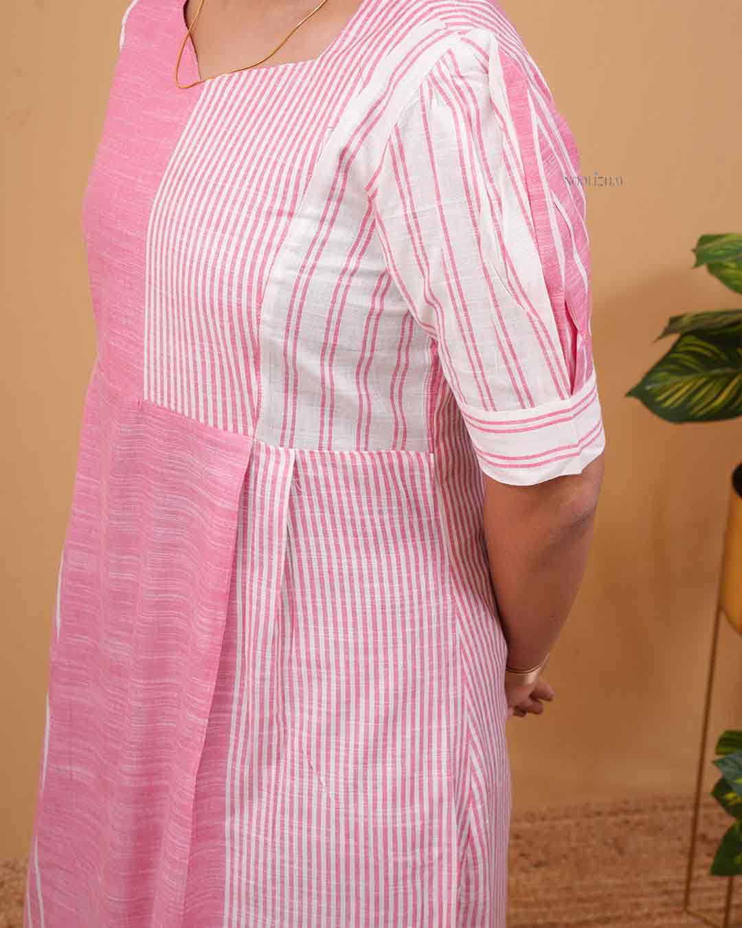 Blush Pink Panel Stripe Cotton Kurti