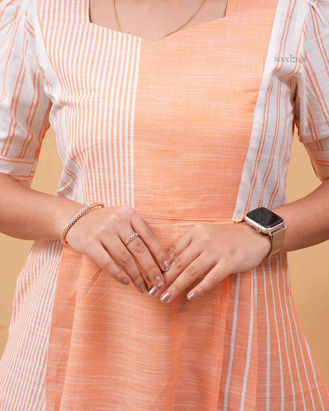 Orange Panel Stripe Cotton Kurti – Elegant Everyday Wear