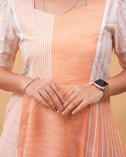 Orange Panel Stripe Cotton Kurti – Elegant Everyday Wear