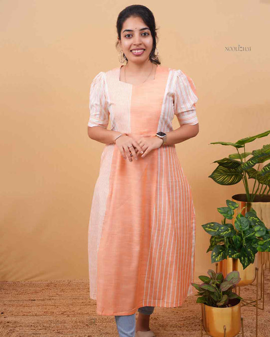 Orange Panel Stripe Cotton Kurti – Elegant Everyday Wear
