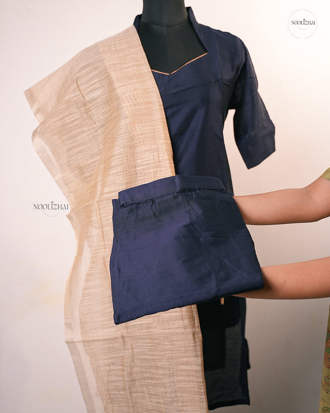 Navy blue silk salwar set