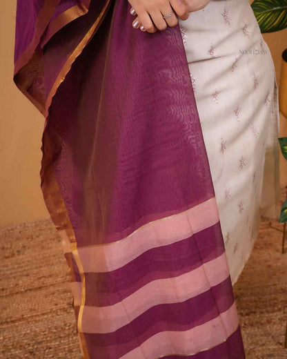 Cream Straight Kurti Set with Wine Dupatta – Silk Cotton Blend Ethnic Wear