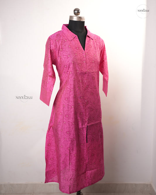 PINK FLORAL COLLAR KURTI