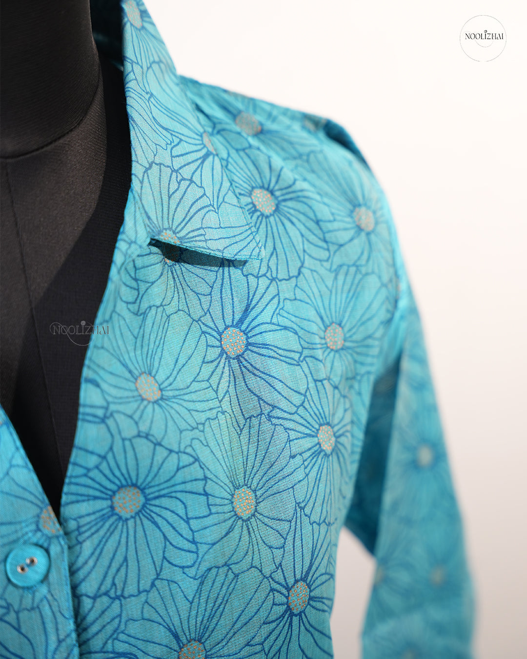 BLUE FLORAL COLLAR KURTI