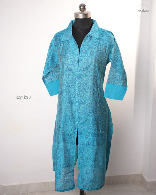 BLUE FLORAL COLLAR KURTI