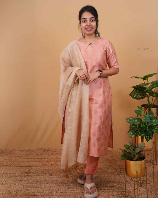 Soft Coral Kurta Set with Elegant Dupatta