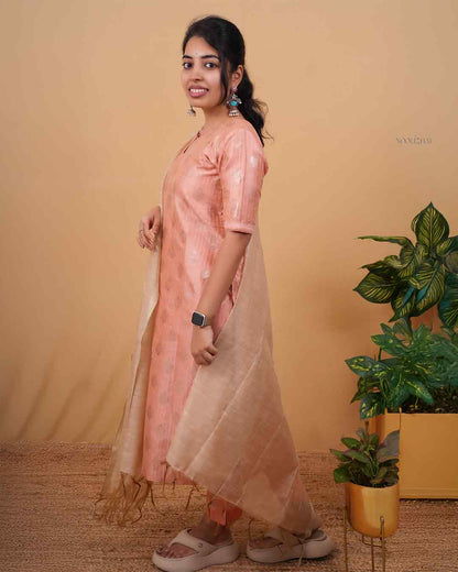 Soft Coral Kurta Set with Elegant Dupatta