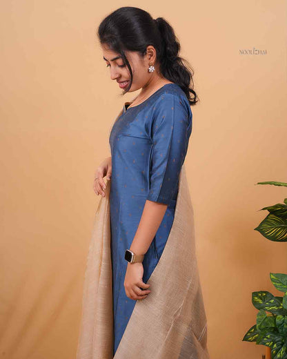 Midnight Blue Kurta Set with Beige Tissue Dupatta