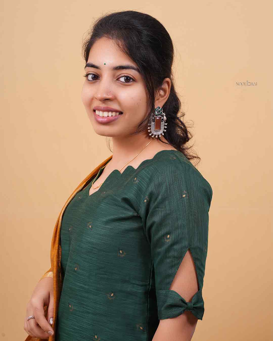 Heritage Green Kurta with Mustard Border Dupatta