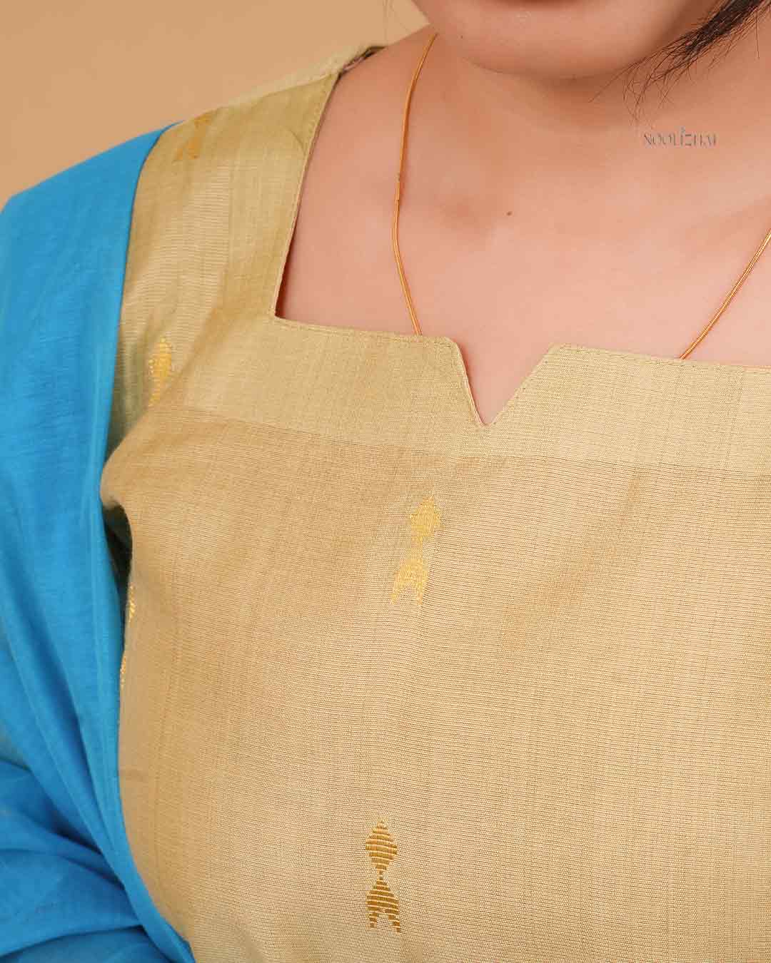 Handloom-Style Olive Kurta Set with Teal Dupatta