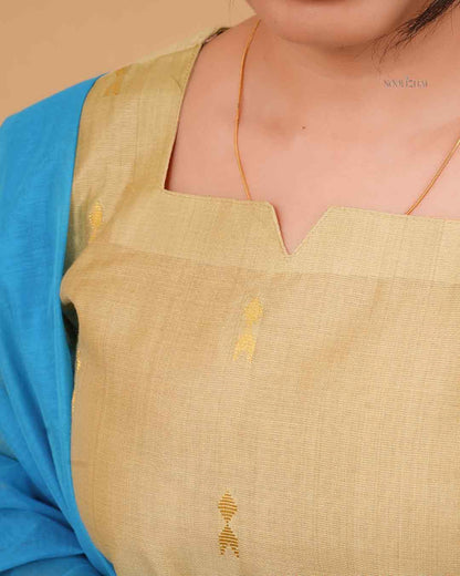 Handloom-Style Olive Kurta Set with Teal Dupatta