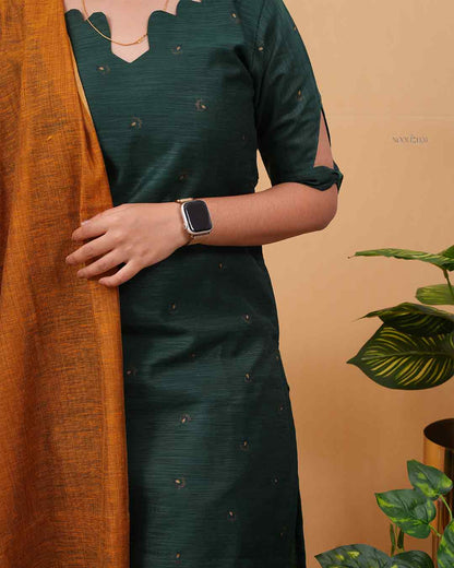 Heritage Green Kurta with Mustard Border Dupatta