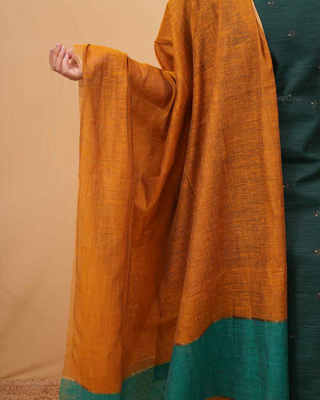 Heritage Green Kurta with Mustard Border Dupatta