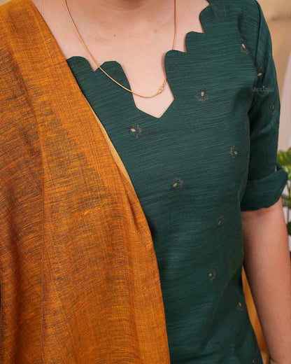 Heritage Green Kurta with Mustard Border Dupatta