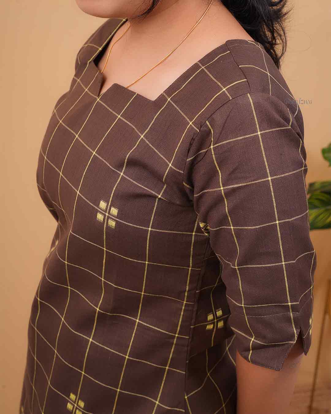 Chocolate Brown Checked Kurta Set