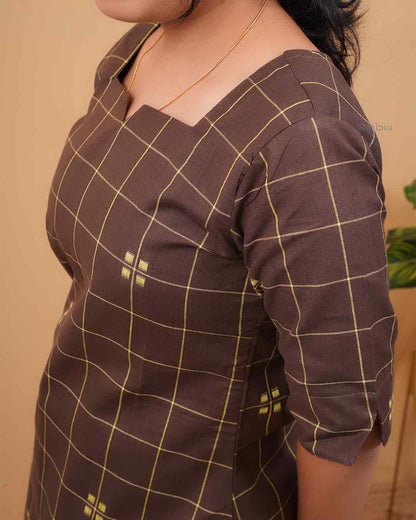 Chocolate Brown Checked Kurta Set