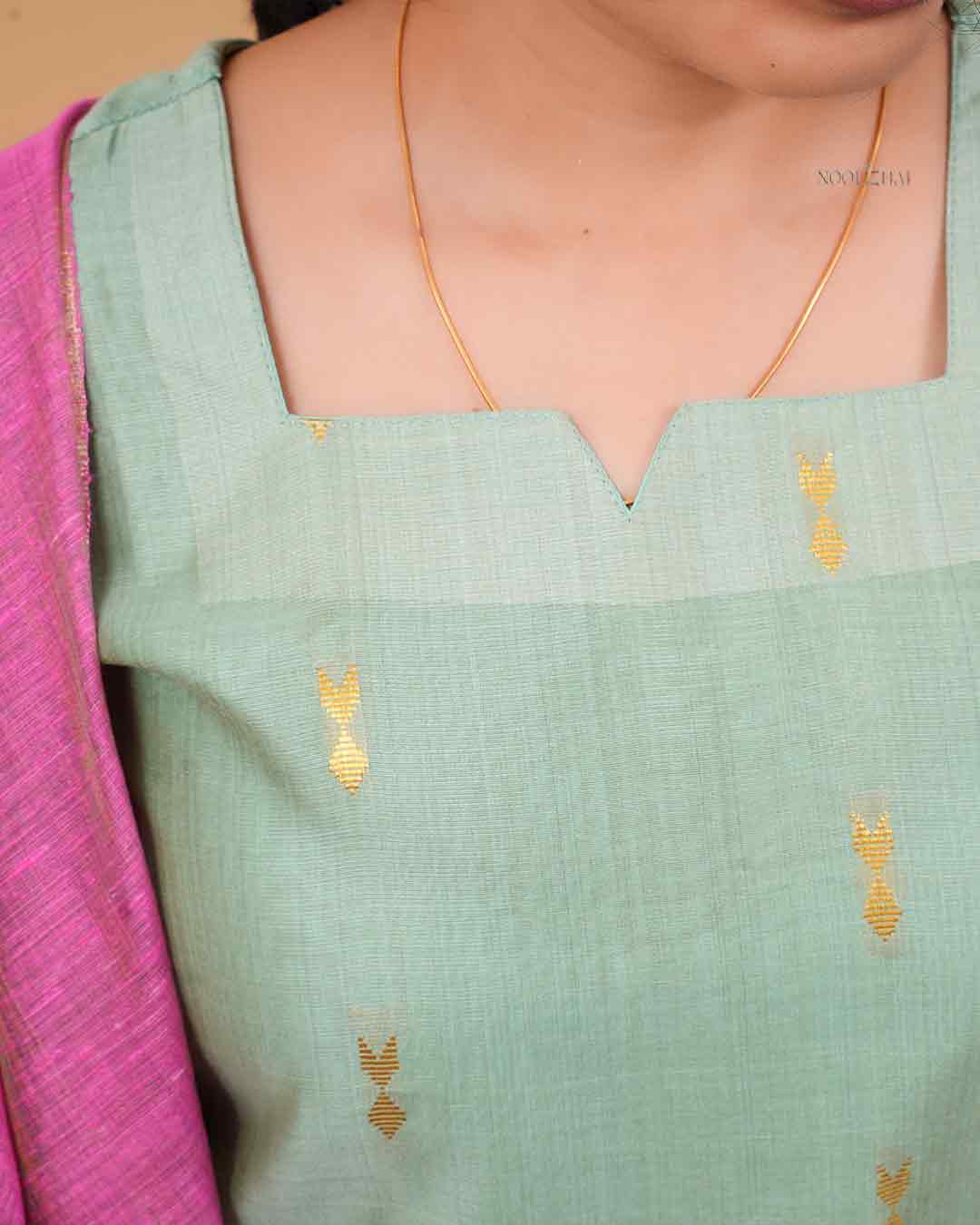 Handloom-Style Mint Kurta Set with Dual-Tone Dupatta