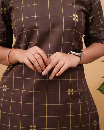 Chocolate Brown Checked Kurta Set