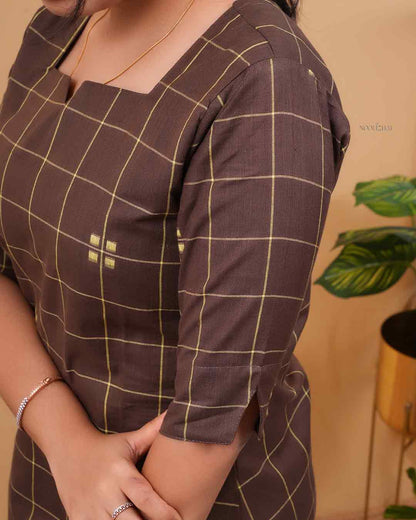 Chocolate Brown Checked Kurta Set