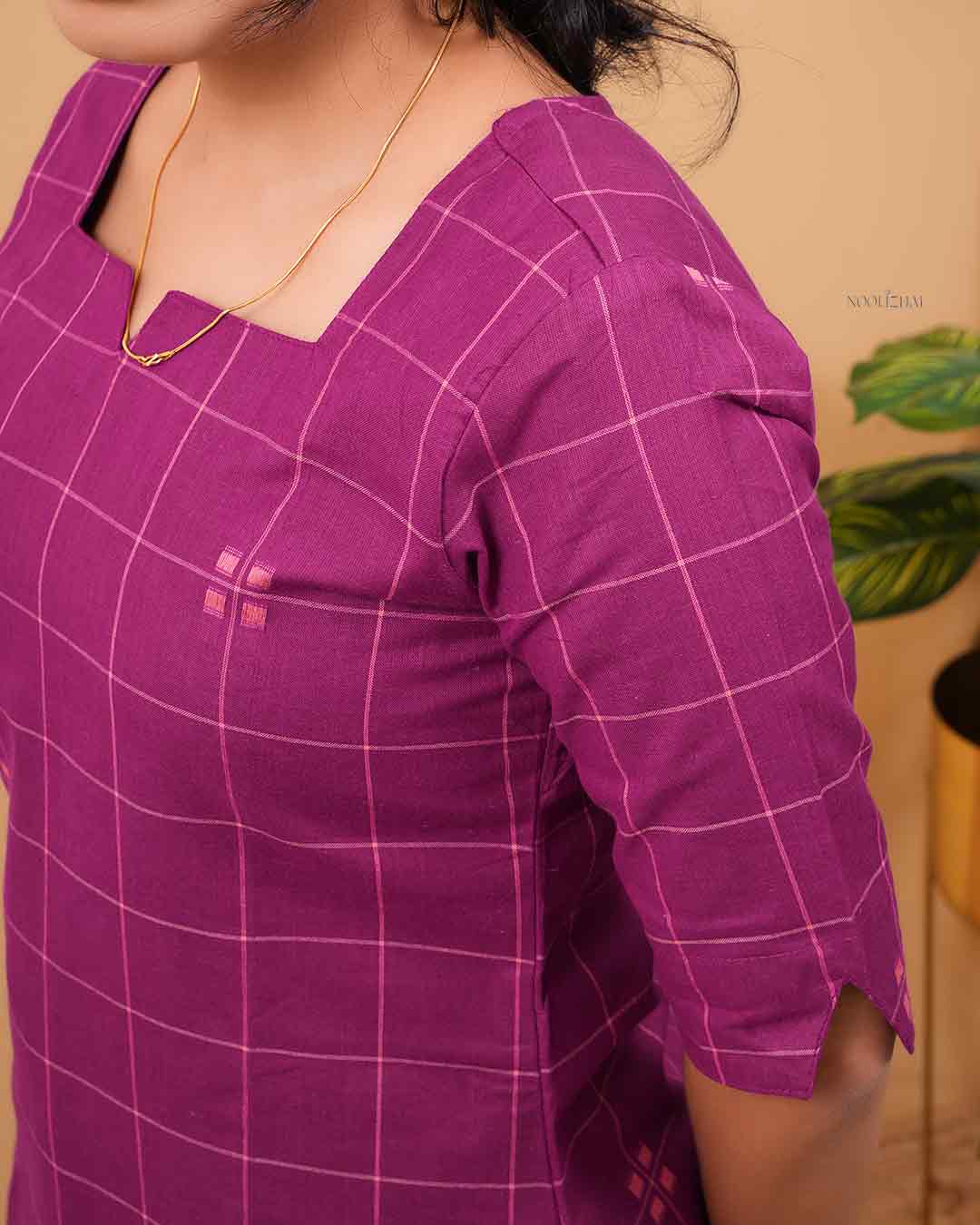 Purple Minimal Check Kurta Set