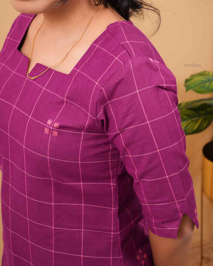 Purple Minimal Check Kurta Set
