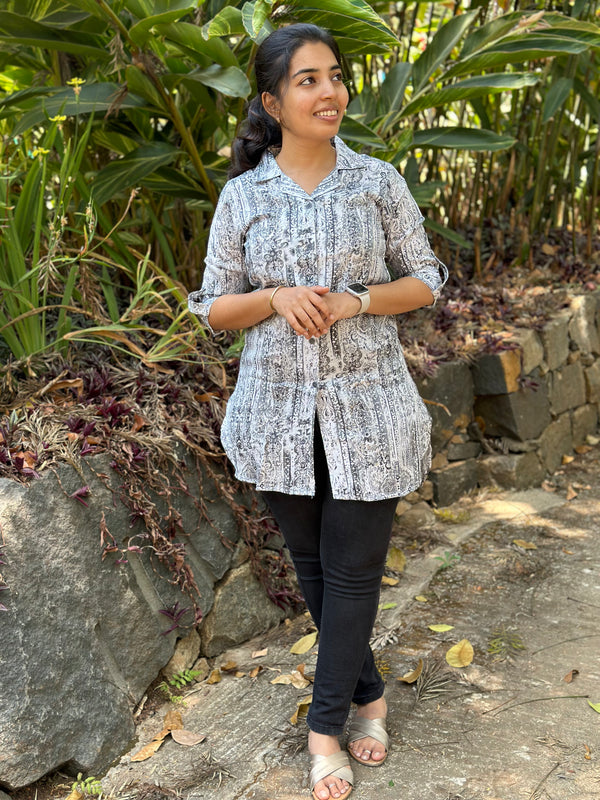 Midnight Blossom(Black Printed Shirt)