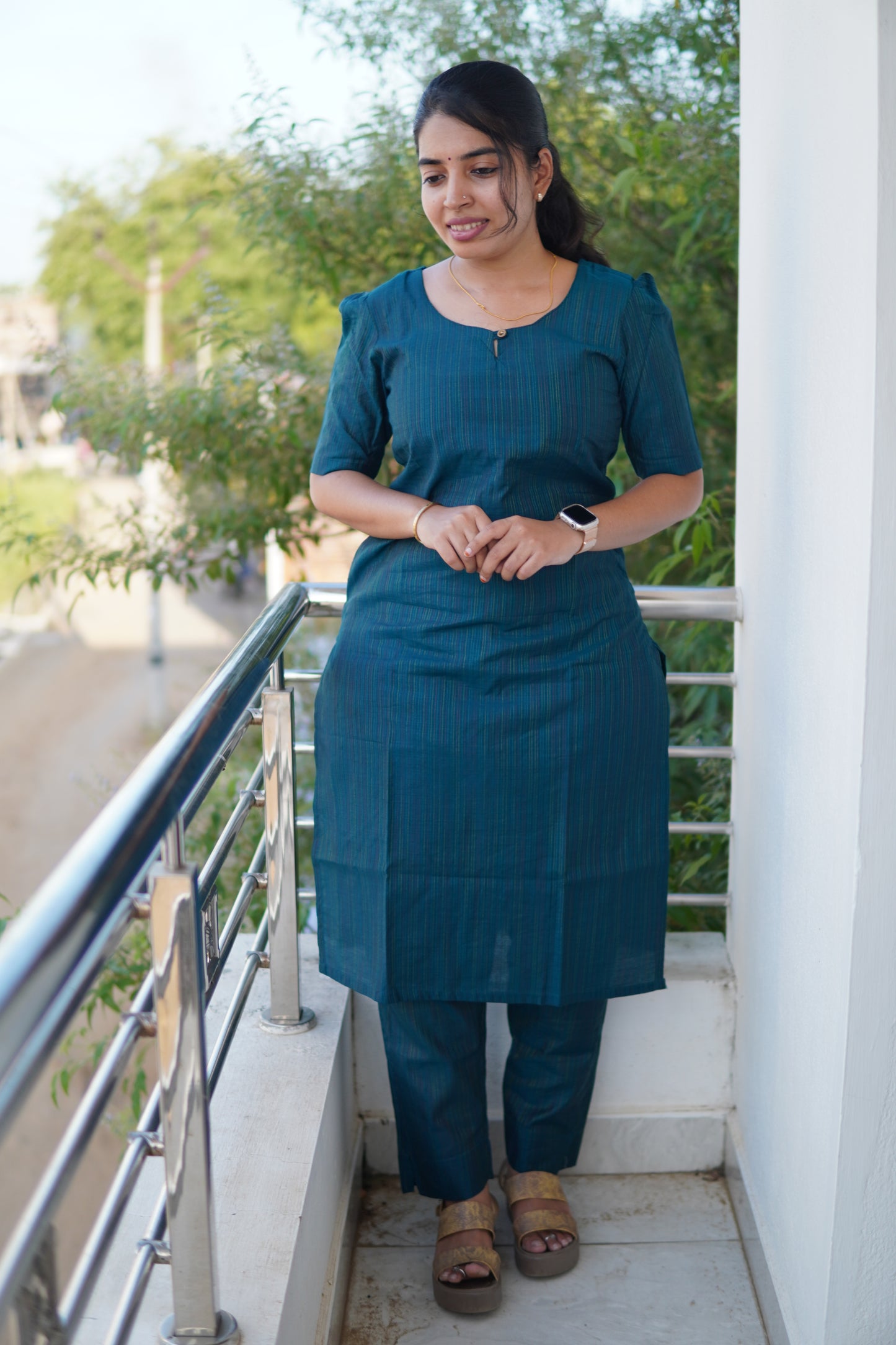 Oceanic Oasis:Teal salwar set with shawl